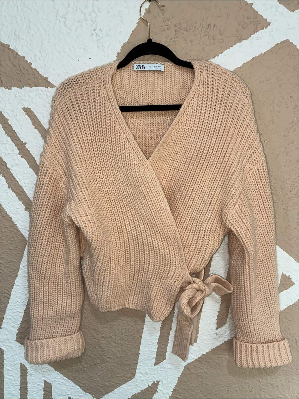 Zara Peach Chunky Knit Wrap Crossover Cardigan Sweater